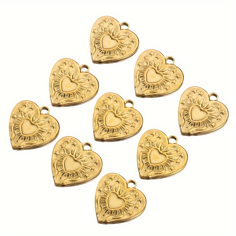 5pcs 304 Stainless Steel Love Charms 17mm Sunburst Heart Pendant